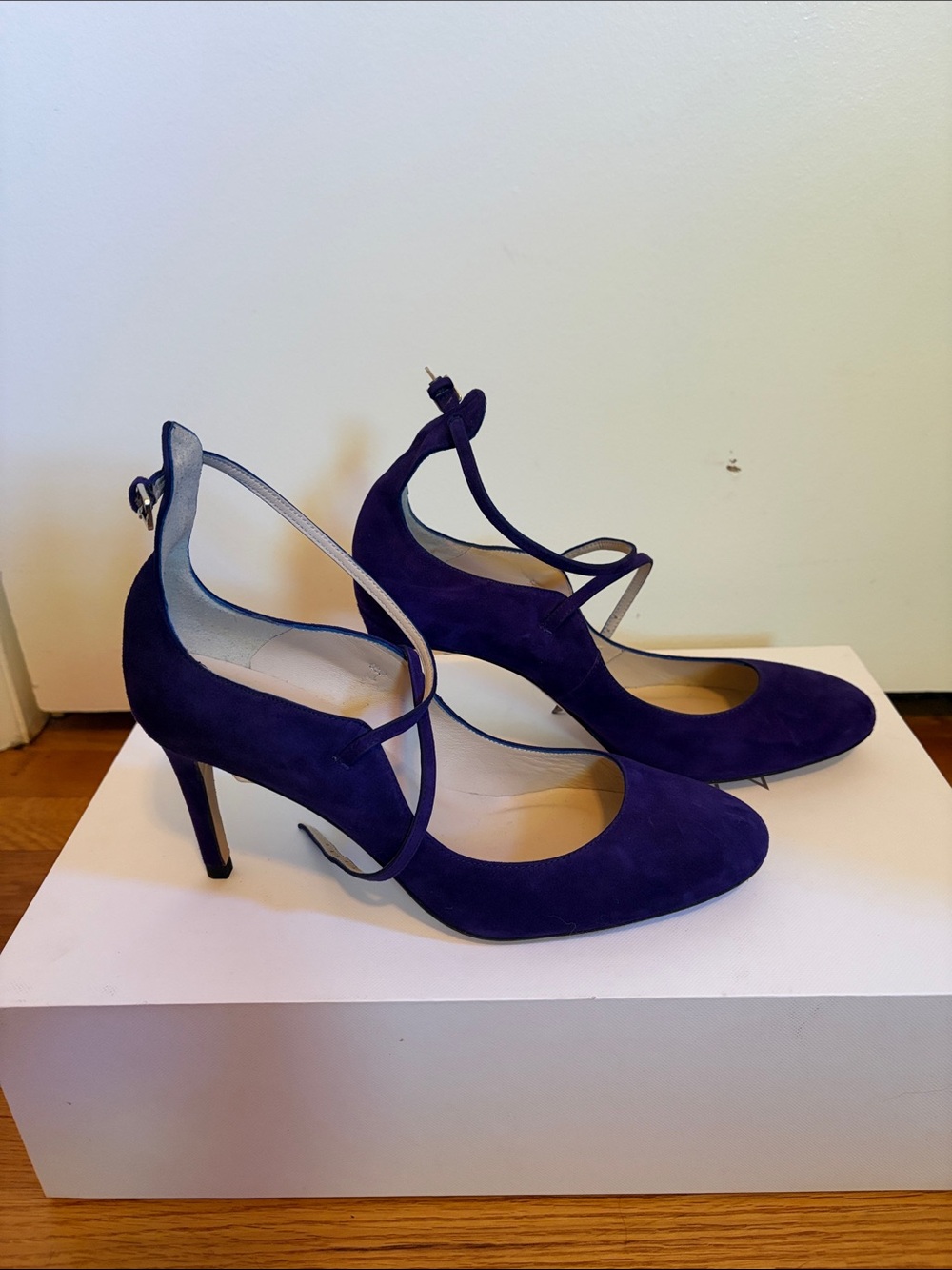 LK Bennett Deep Purple Suede Cross-Strap Stilettos